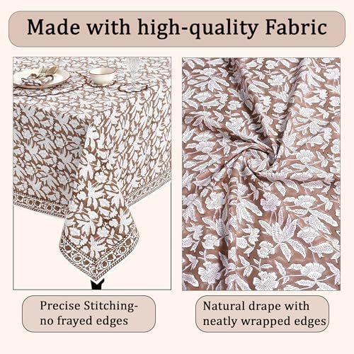 Ridhi Oak Brown Hand Block Print Cotton Tablecloth 108 x 70 Inch Rectangle - Image 6