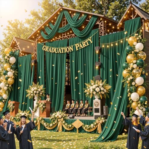 4 Panels 5ft(W) x 20ft(L) Forest Green Ceiling Drapes for Wedding Parties - Image 4
