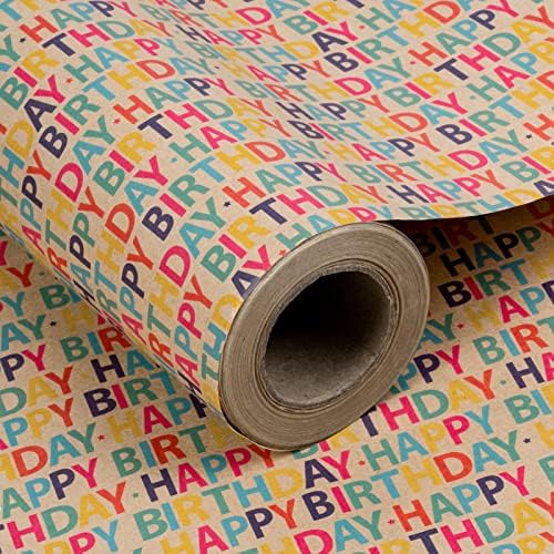 RUSPEPA Kraft Wrapping Paper Roll - Happy Birthday Pattern - 24 Inches x 100 Feet by RUSPEPA