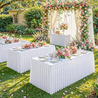 White Polyester Table Cloths for Rectangle 6 Foot Tables, 2 Pack Wrinkle Free Tablecloths Stretchy Banquet Ruffle Fitted Table Cover Desk Skirt for Parties Wedding Birthday Baby Shower - Image 5