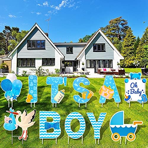 Its a Boy Decorations Yard Signs, 11 Pcs, 16 In, Baby Shower Lawn Sign by Marsui