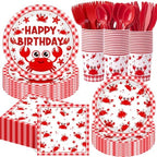 Funnymoom 400 Pcs Crab Boil Birthday Party Supplies for 50 Guest Seafood Disposable Plates Napkin Cup Spoon Fork Knives for Birthday Picnic BBQ Crab Seafood Boil Party Supplies by Funnymoom