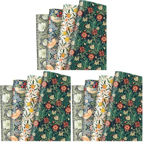 JarThenaAMCS 12 Sheets Retro Floral Wrapping Paper -Not Roll- Vintage Flower Bird Lemon Gift Wrap Paper Folded Flat Art Sheet for DIY Crafts Wedding Baby Shower Birthday, 19.7 x 27.6 Inch (Pack of 3) by JarThenaAMCS