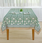 Ridhi Turquoise Moss Green Hand Block Print Cotton Tablecloth 118x70 Inch - Image 4