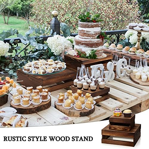 Sieral 4 Pcs Wood Cupcake Stand Dessert Risers for Party,Burnt Wood - Image 3