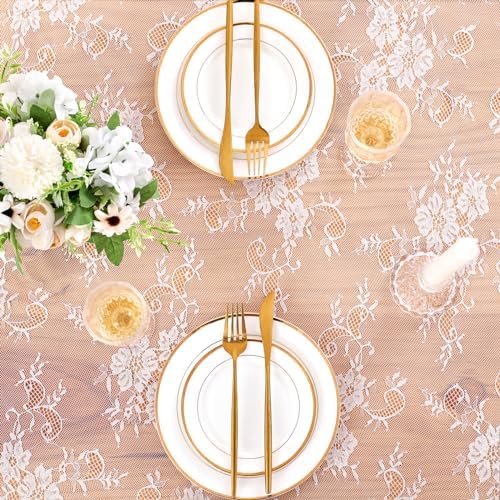 Lace Tablecloth Rectangular 2 Pieces 60 x 120 Inch White Wedding Overlay - Image 4