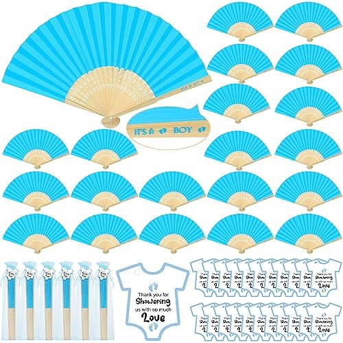 Colarr 50 Sets Baby Shower Favors for Guests Folding Fans Bulk, Blue by Colarr