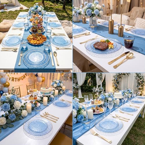175PCS Blue Plastic Plates for 25 Guests, Disposable Plates for Party, Heavy Duty Disposable Plate Set Include: 25 Dinner Plates, 25 Dessert Plates, 25 Cups and Cutlery for Wedding & Party - Image 7