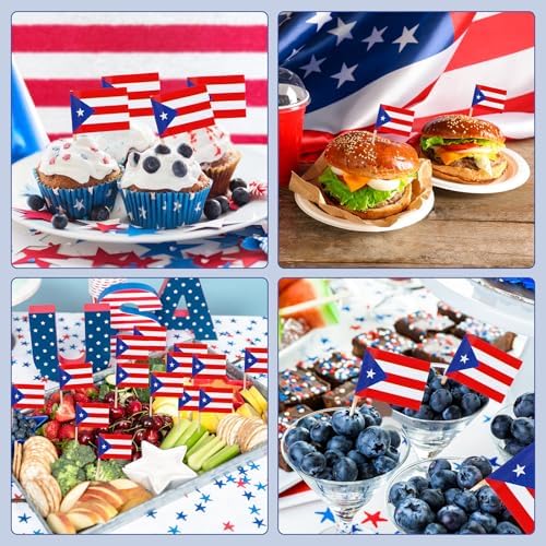 Meanplan 2000 Pcs Puerto Rico Toothpick Flags, Puerto Rican Flag Toothpicks, Cupcake Toppers, Mini Stick Decorations Food Picks for Country Party Birthday Cocktail Ice Cream Cake - Image 5