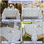 Ridhi Columbia Blue Hand Block Print Cotton Tablecloth 120 x 80 Inch - Image 5