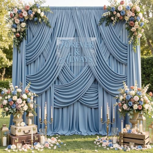 40ftx12ft Dusty Blue Backdrop Curtains for Parties, Wrinkle Free Polyester Photo Backdrop Drapes 8 Panels 12 ft Long Back Drop Cloth Drapery for Wedding Birthday Photography Background Party by Htper