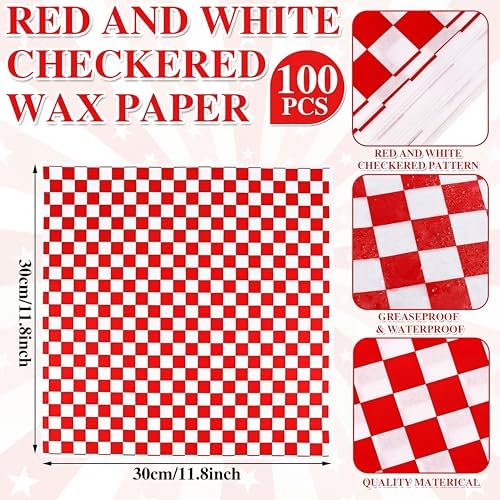 Geosar 200 Pcs Gingham Paper Food Tray with Wax Paper,Red White - Image 3