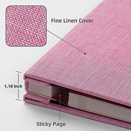 HoneyTolly Large Photo Album Self Adhesive, DIY Scrapbook Album for 3x5 4x6 8x10 Pictures, 60 Pages Linen Cover Memory Book, Ideal Gift for Family Wedding Baby Christmas Anniversary(Pink) - Image 3
