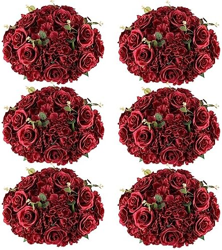 Burgundy Flowers Balls for Centerpieces: 15.7in Diam, Set of 6 by CreatedforWeddingsandHome