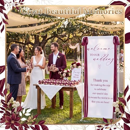 Wedding Welcome Linen Sign Stand with Satin Ribbon(Red) - Image 5