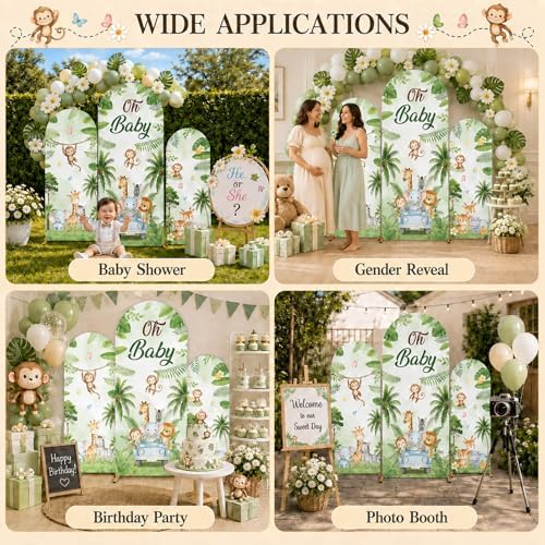 3Pcs Safari Jungle Baby Shower Decoration Safari Jungle Baby Shower Animal Arch Backdrop Cover Set Wild Tropical Leaves Photography Background Stand Covers for Birthday Party Decorations 4ft 5ft 6ft - Image 6