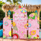 Chunful 3 Pcs Splish Splash Birthday Party Decorations Summer Pool Backdrop Arch Cover Cute Happy Birthday Party Decorations for Swimming Pool Photo Background Decor 6 ft/5 ft/4 ft(Pink-Green) - Image 6