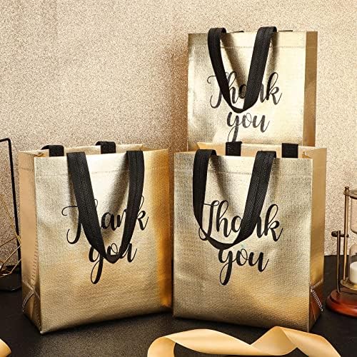 Fumete 50 Pcs Gold Glossy Thank You Gift Bag with Handles - Image 4