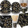 Funnymoom 452 Pcs Christmas Snowflake Party Supplies Black Gold and Sliver Snowflake Paper Plates and Napkins Cups Tablecloth Cutlery Straws for 50 Guests Winter Xmas Birthday Party Decoration by Funnymoom