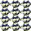 12 Bundles Royal Blue White Artificial Peonies Silk Flowers Bulk by Nagobi