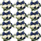 12 Bundles Royal Blue White Artificial Peonies Silk Flowers Bulk by Nagobi