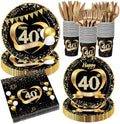 Pickmesh 400 Pcs 40th Anniversary Party Supplies, Black Gold Tableware Set by Pickmesh