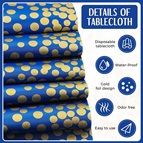 Tudomro 16 Pack Dark Blue and Gold Plastic Tablecloths Satin Runner Set - Image 3