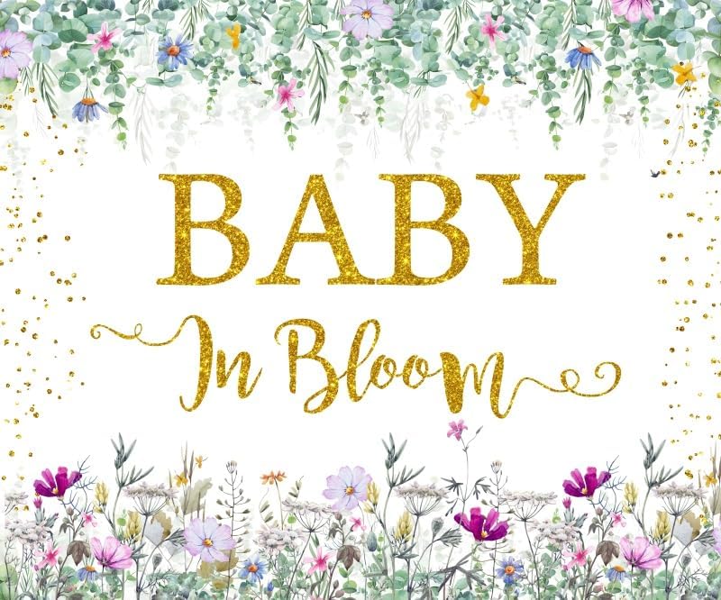 12x6ft Wildflower Floral Baby Shower Decorations Backdrop Gold Bloom Baby Decor Background for Photography Gender Neutral Baby Shower Party Supplies Studio Photo Booth Props by ZJRBJB