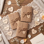 Tosstuki 50 Sets Pre-folded burlap Wedding Invitation Jackets for 5x7 Cards, Rustic Wedding Wraps with Wooden Heart Pendants Accessories for Bridal Shower & Vintage Party Decor by Unknown
