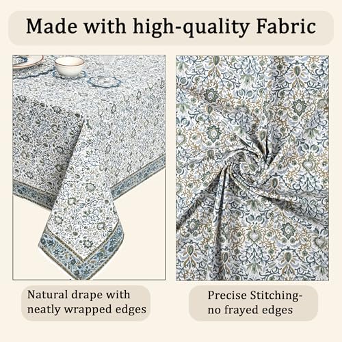 Ridhi Indigo Hand Block Print 100% Cotton Tablecloth 90x60 Inch Rectangle - Image 6