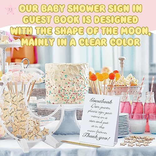 Kosiz Baby Shower Guest Book Alternatives Baby Shower Decorations with Wooden Chips for 60 Guests Sign Picture Frame Pregnancy Keepsake for Soon to Be Moms(White Moon) - Image 5