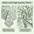 Ridhi Sage Green Hand Block Print Cotton Rectangle Tablecloth 108 x 70 Inch - Image 6