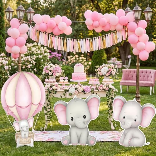 3 Pcs Pink Elephant Baby Shower Birthday Decorations Large Cutouts Gender Reveal Sign 1st Birthday Party Centerpieces for Baby Shower Party Supplies Photo Booth Props Backdrops Decor - Image 5