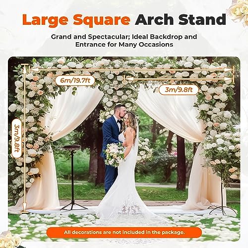 Wedding Arch Square Backdrop Stand Wedding Decorations Arch Party Ceremony Backdrop Stand Metal Stainless Steel Frame Wedding Arches for Ceremony Silver w/Steel Base (6X3m/19.69X9.84ft) - Image 2