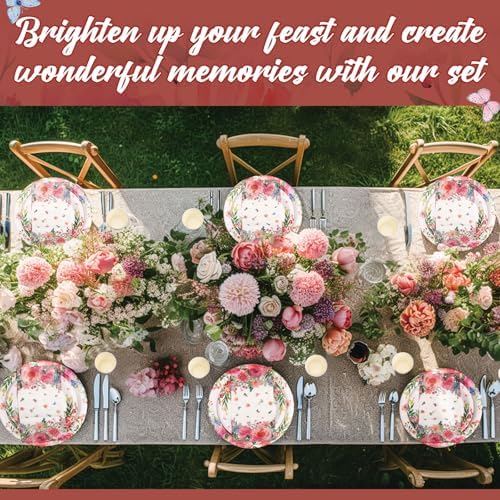 Funnymoom 250 Pcs Floral Wildflower Paper Plates Cups and Napkins Serves 50 - Image 5