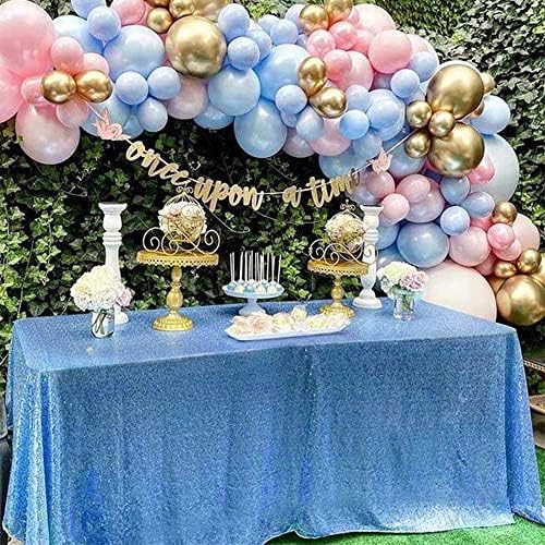 Baby Blue Sequin Tablecloth 90x156 Inch Glitter Table Cover Seamless Fabric - Image 4