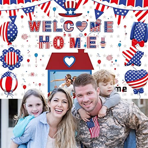 Custom Welcome Home Decorations Kit Military Welcome Home Banner Red White and Blue Balloons Patriotic Paper Fans Star Streamers Tablecloth for Patriotic Memorial Day Deployment Returning Party Decor(5x7.5ft) - Image 7