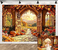 Fall Backdrop, 9x6FT Autumn Window Gothic Arch Door Backdrops by Unknown