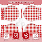 Vyntra 350-Pc Red Gingham Paper Plates and Napkins Party Supplies - Image 5