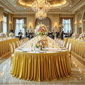 14ft Gold Satin Table Skirt for Rectangle & Round Table Teacher Desk Skirt by PartyTalk
