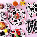 durony 350 Pieces Pink Cow Print Party Tableware Set Including Cowgirl Pink Cow Party Plates Cups Napkins Knives Forks Spoons Serves 50 for Baby Shower Farm Cow Party Decorations - Image 4