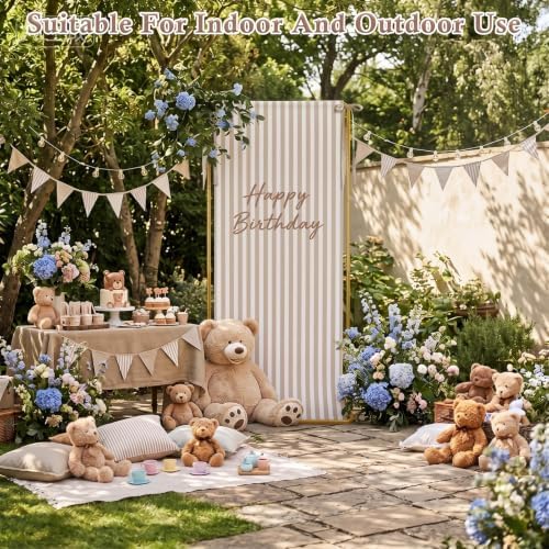 Striped Happy Birthday Sign Stand with Linen Ribbon, Khaki - Image 3