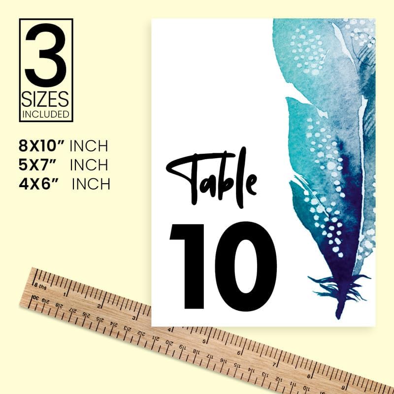 Blue Feather Design Table Number Cards Double Sided Party Table Numbers for Reception Baby Shower Anniversary Birthday Bridal Party 4x6 100 Pcs - Image 4
