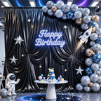 Black Satin Backdrop Curtains 4 Panels - Glitter Photo Drapes for Baby Shower, 20x10FT Shimmer Back Drop Cloth, Wrinkle Free for Birthday Party Prom Wedding Photoshoot Background - Image 4