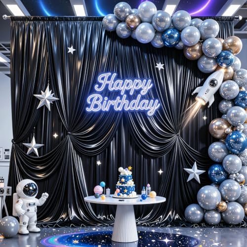 Black Satin Backdrop Curtains 4 Panels - Glitter Photo Drapes for Baby Shower, 20x10FT Shimmer Back Drop Cloth, Wrinkle Free for Birthday Party Prom Wedding Photoshoot Background - Image 4