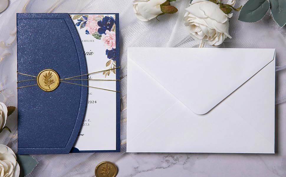 ponatia Navy Blue 5x7 Wedding Invitation Envelopes Sleeves - Image 3