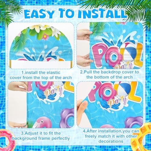 3 Pcs Pool Party Arch Backdrop Stand Cover Summer Pool Hawaiian Theme Cover - Image 3