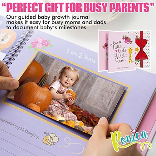 Ronica Baby Girl Gift Set with Baby Memory Book and Monthly Stickers, Modern Photo Journal, Keepsake Album for Girls, First 5 Years, Shower Gift Idea for Mom, Dad Or Grandparents - Image 3