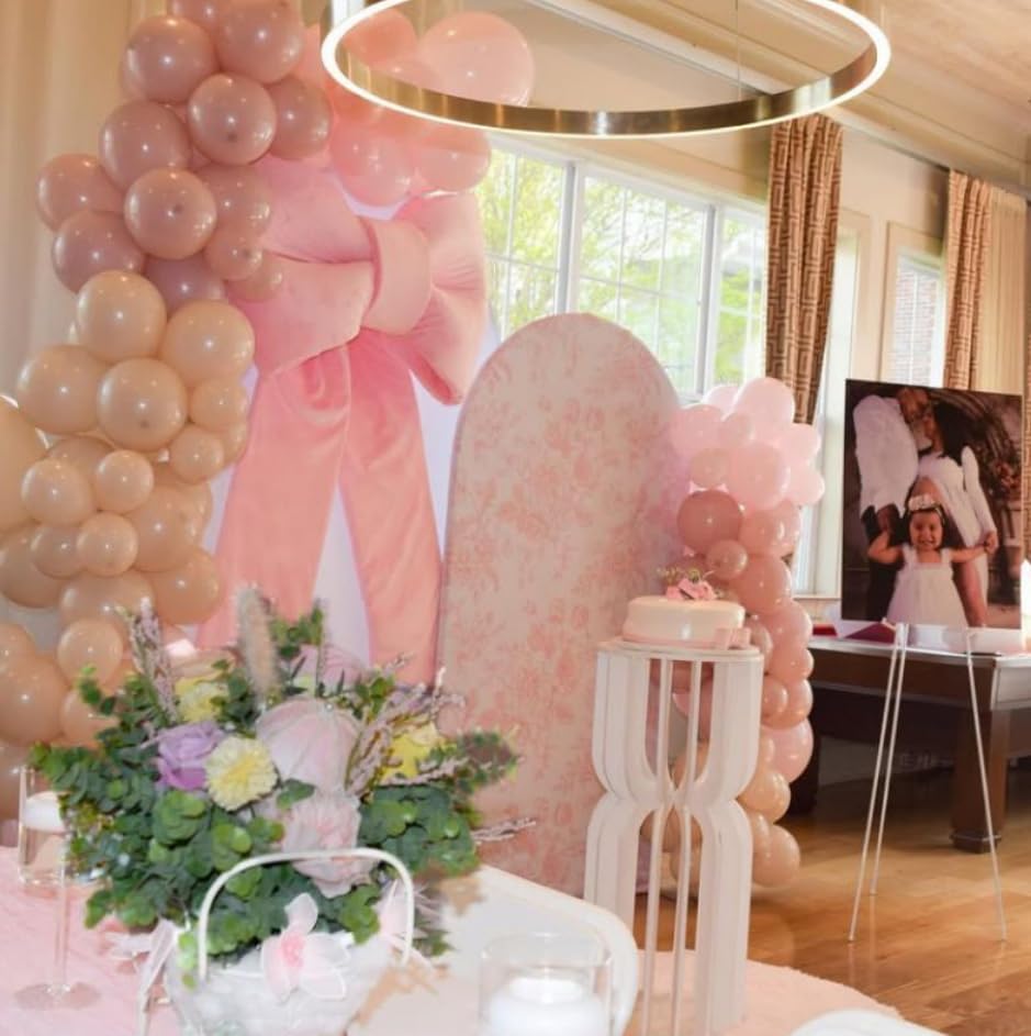 Pink Floral Arch Backdrop Cover Toile Bride to Be Baby Shower Girl Party Chiara Arched Frame Bow Flowers 1st Wedding Birthday Parties Decorations (5FT,4029) - Image 5