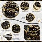 Potchen 452 Pcs Happy Retirement Plates Napkins Party Supply, Black Gold - Image 3